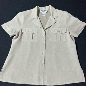 Plaza South Petite Beige Safari  Blouse